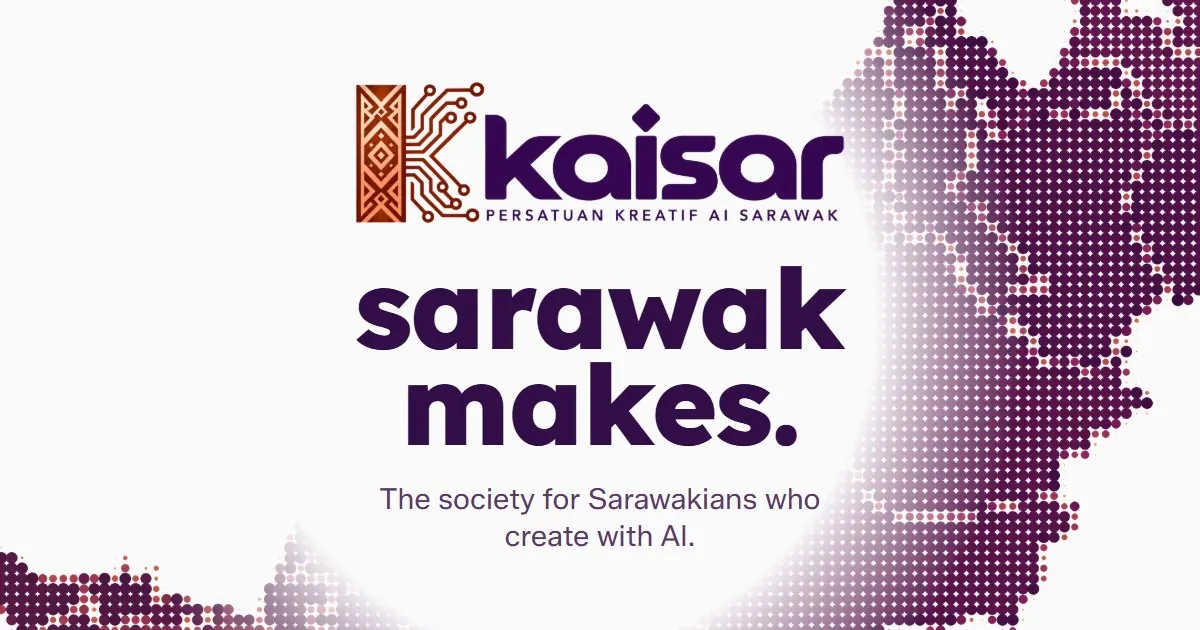 The KAISAR logo, the words sarawak makes, and Sarawak drawn in dots.